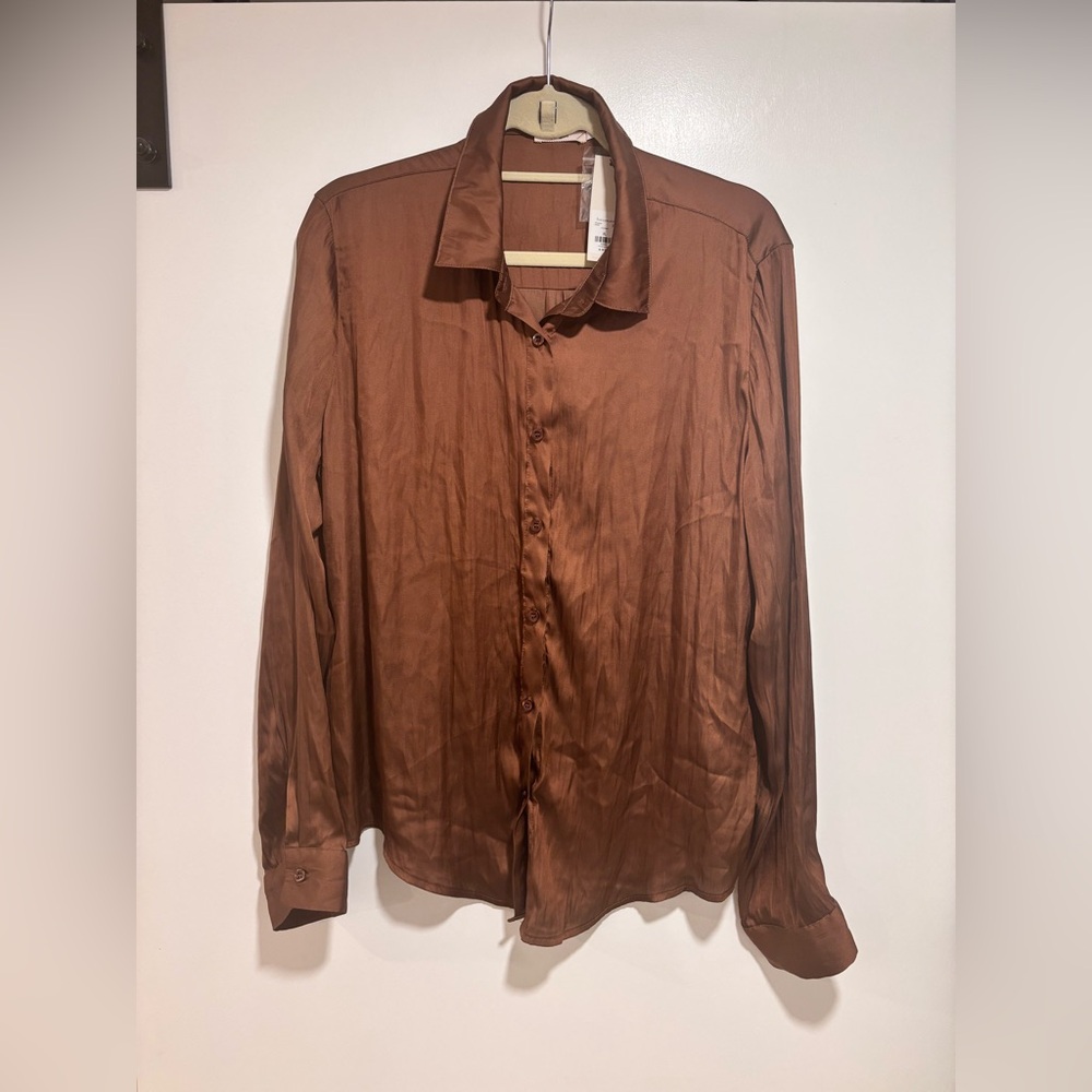 Francesca's Darlene Satin Button Down Top